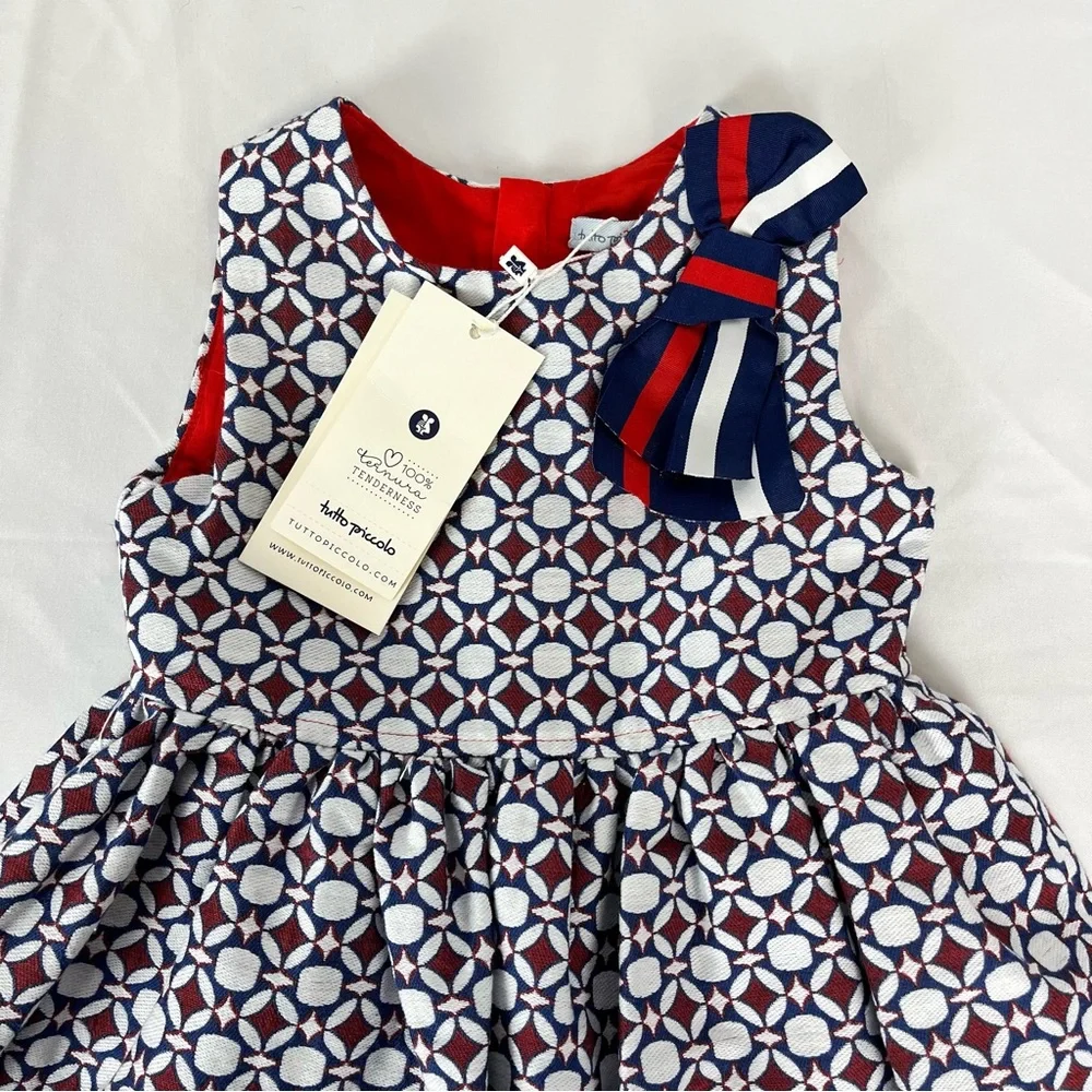 Girls Navy & White Geometric Bow-Accent Formal Dress